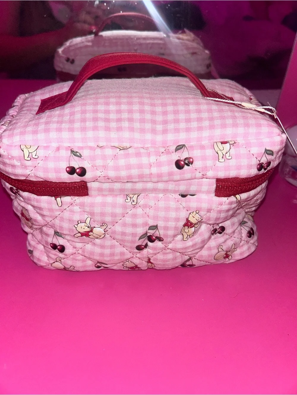 Disney Winnie The Pooh pink plaid Makeup bag-Cosmetic bag